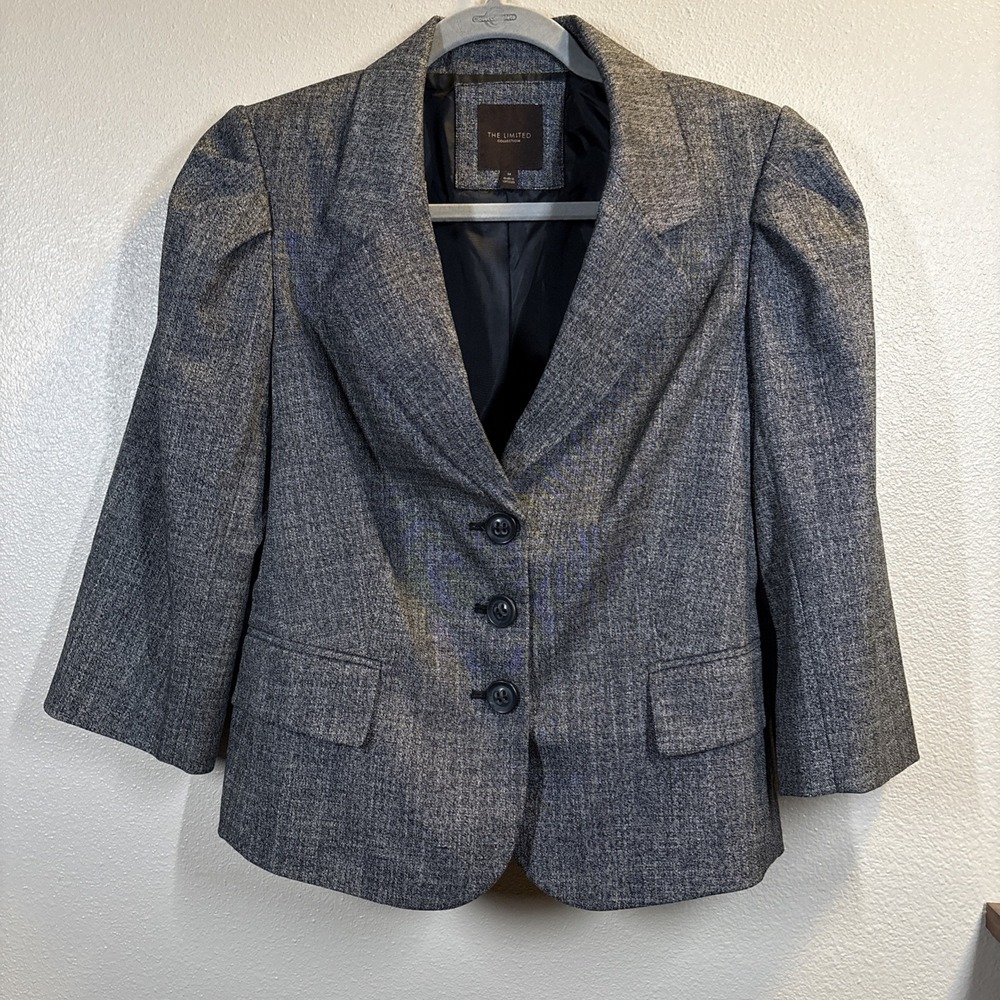 The Limited Women's Size M Three Button Blazer Gray 3/4 Sleeve Polyester Pleated